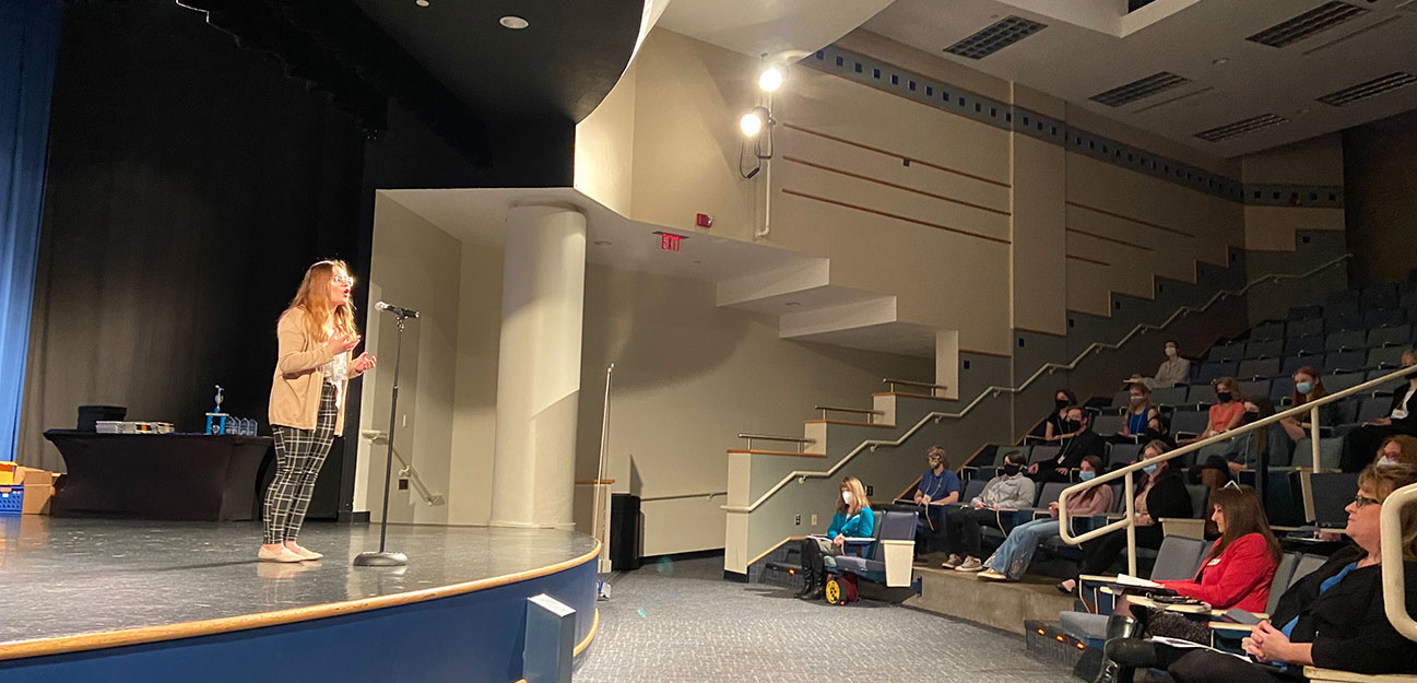 Students participating in a previouse Oklahoma Poetry Out Loud competition